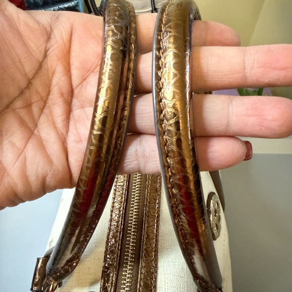 Metro City Monogram Satchel – Cream with Metallic Bronze Trim - Picture 6 of 13